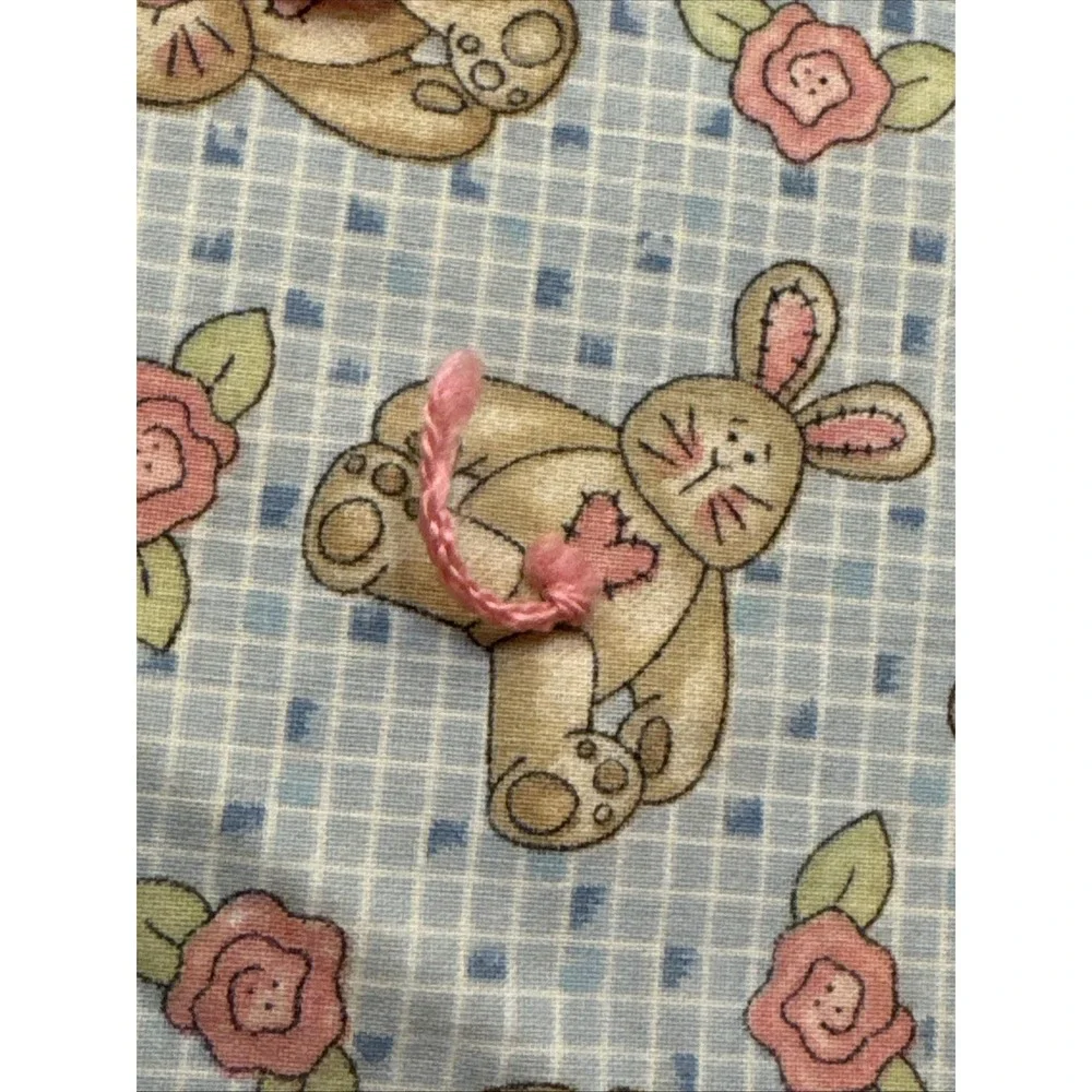 VTG Handmade Baby Blanket-pink Trim Bunny Rabbits Floral - 44